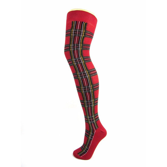 Load image into Gallery viewer, Cotton Blend Tartan Over The Knee Socks - Leggsbeautiful
