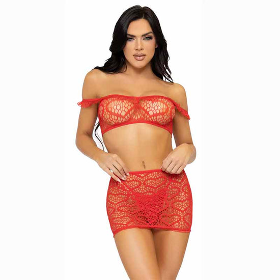 Leg Avenue 3 PC Net Crop Top, Mini Skirt, & G-String