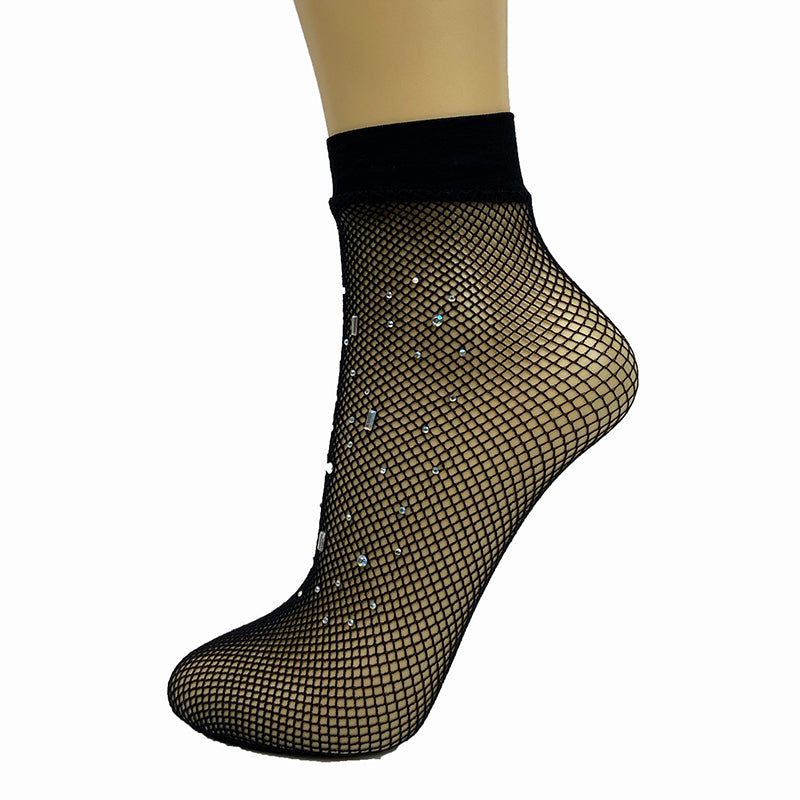 Magnetis Fishnet Ankle Socks With Crystal Embellishment