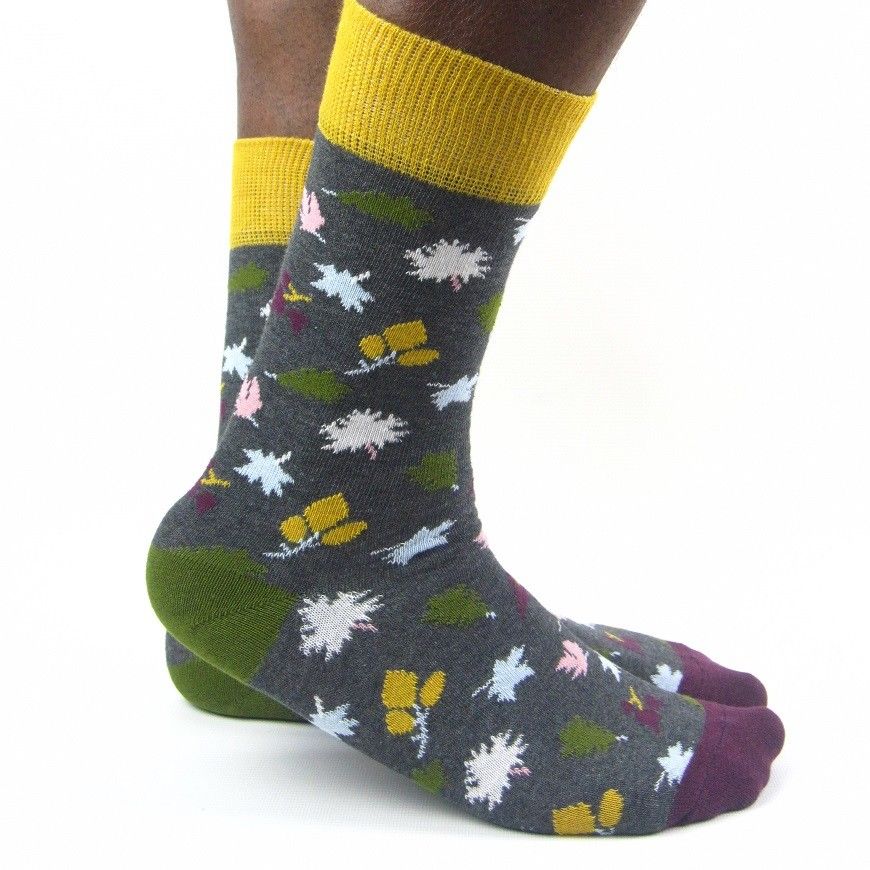 Luv Socks Men's Cotton Blend Autumn Leaf Print Ankle Socks - Leggsbeautiful