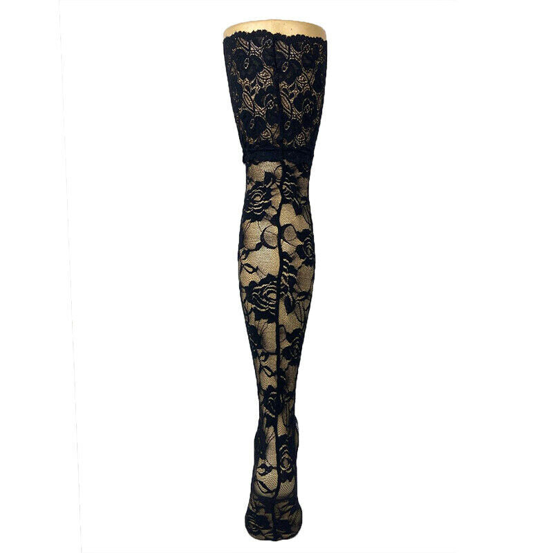 Vintage Inspired Floral Net Deep Lace Top Hold Ups