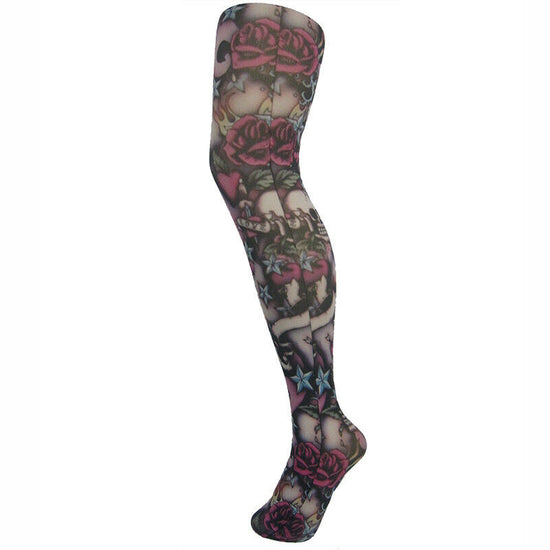 Leggsbeautiful 70 Denier Opaque Rose Tattoo Tights - Leggsbeautiful