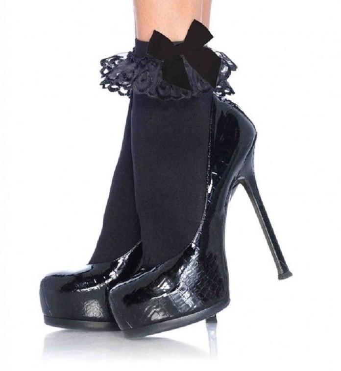 Opaque Frill Top Ankle Socks With Back Bow - Leggsbeautiful