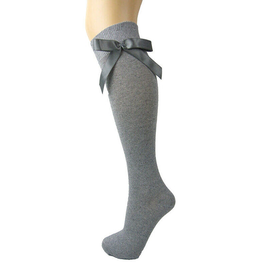 Girls Cotton Blend Knee High School Socks With Satin Bow - Leggsbeautiful