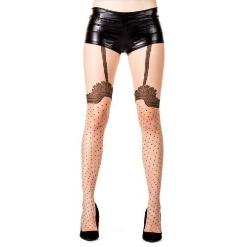 Sheer Mock Stocking Tights With Vintage Print - Leggsbeautiful