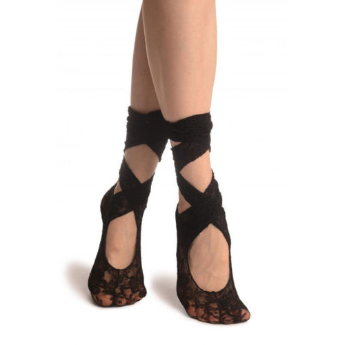 Veneziana Lace Floral Socks With Ankle Tie
