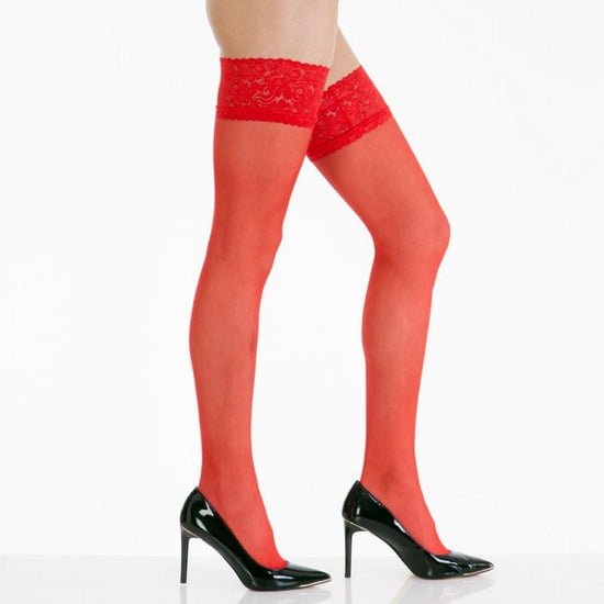 Load image into Gallery viewer, Silky Luxury Hi Shine Lace Top Hold Ups - Leggsbeautiful
