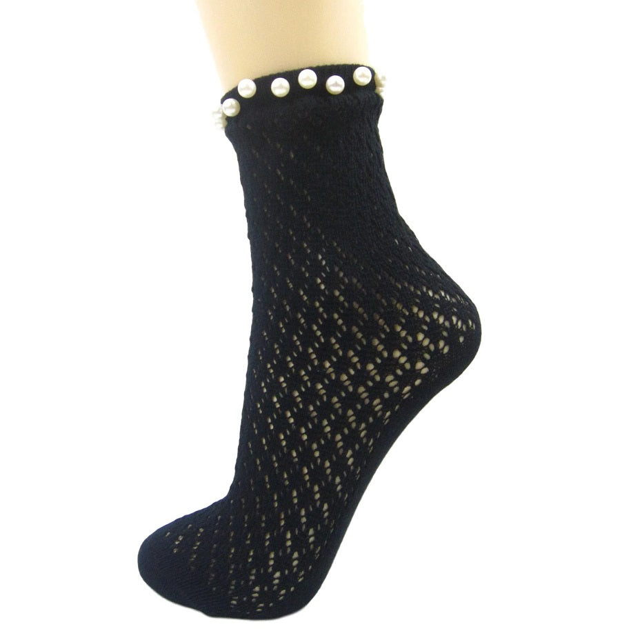 Crochet Ankle Socks With Single Pearl Trim - Leggsbeautiful