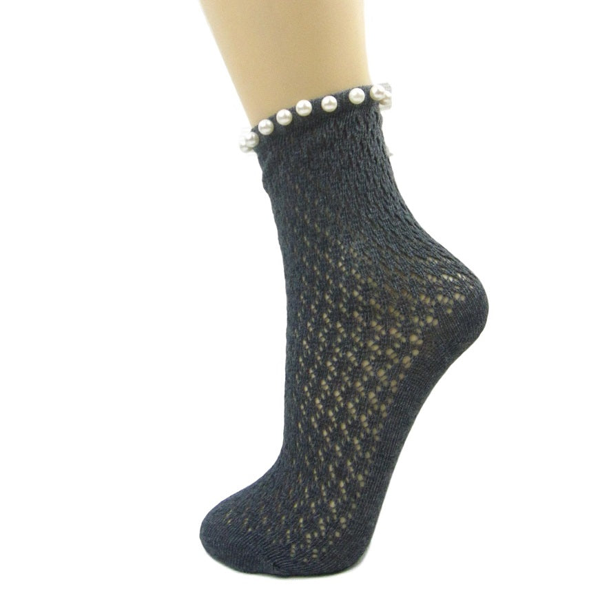 Crochet Ankle Socks With Single Pearl Trim - Leggsbeautiful