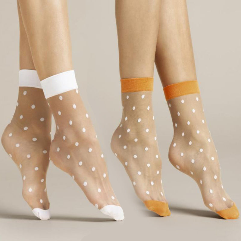 Fiore Papavero Sheer Dots Nylon Ankle Socks - Leggsbeautiful