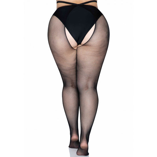 Leg Avenue Plus Size Micronet Strappy Crotchless Tights