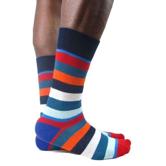Luv Socks Men's Cotton Blend Striped Ankle Socks - Leggsbeautiful