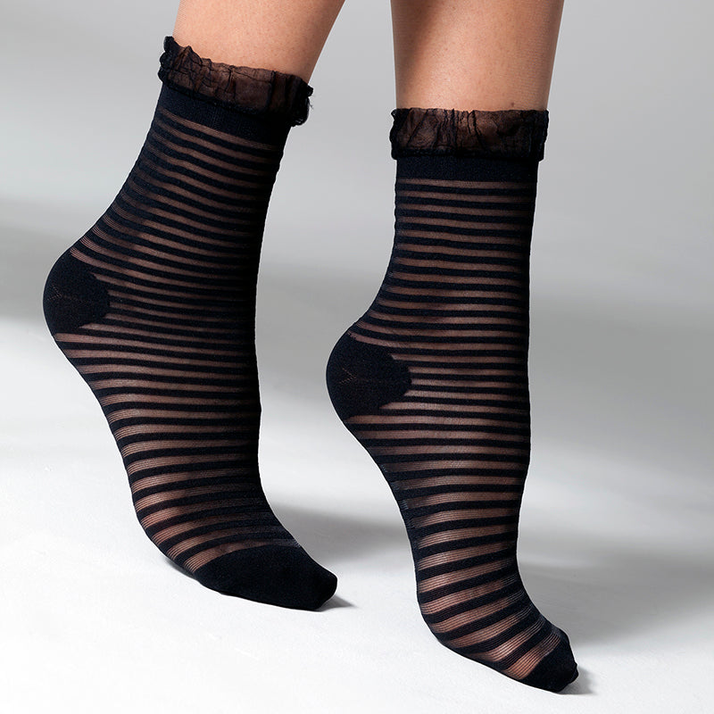 Gipsy Sheer Stripe Frill Top Ankle Socks - Leggsbeautiful