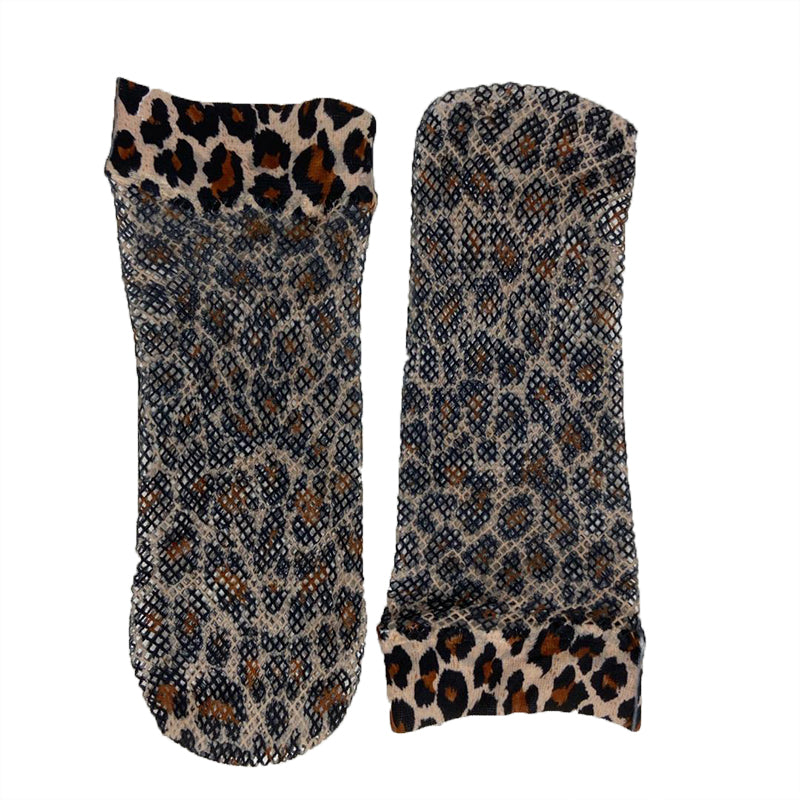 Pamela Mann Fishnet Leopard Print Ankle Socks