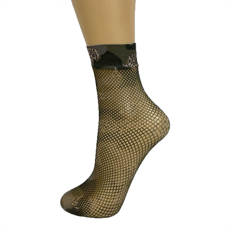Pamela Mann Fishnet Camo Leopard Print Ankle Socks