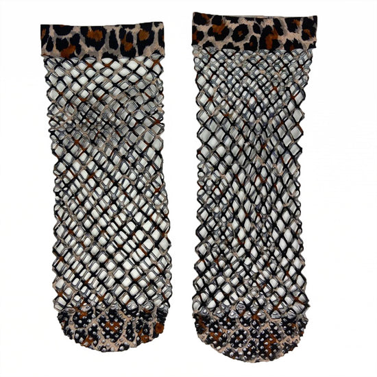 Pamela Mann Extra Large Net Leopard Print Ankle Socks