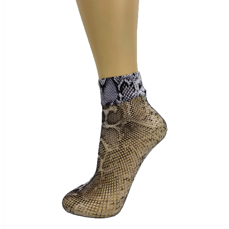 Pamela Mann Fishnet Snake Print Ankle Socks