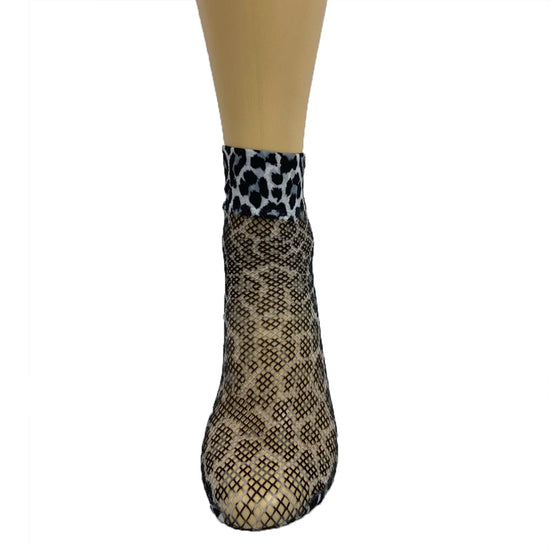 Pamela Mann Fishnet Leopard Print Ankle Socks