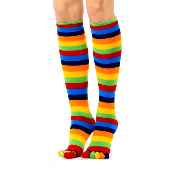 Cotton Blend Five Toe Knee Wide Stripe Knee Socks - Leggsbeautiful