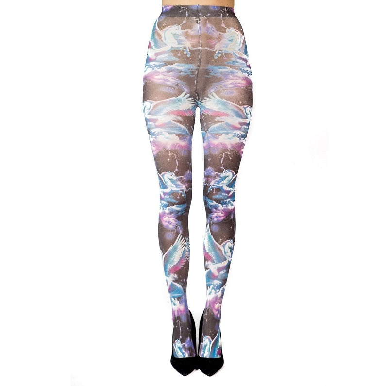 70 Denier Galaxy Unicorn Print Opaque Tights - Leggsbeautiful