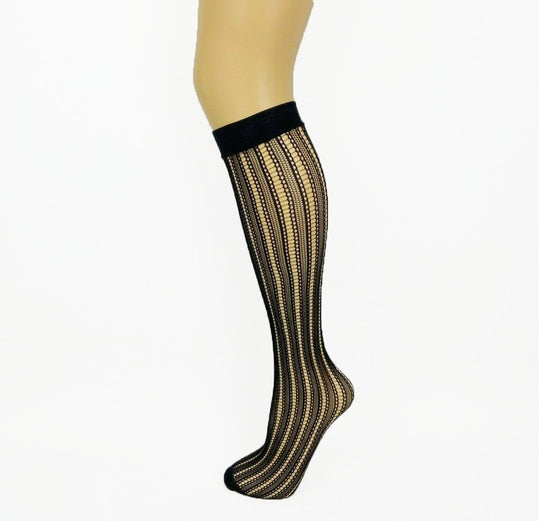 Vertical Stripe Net Knee High Socks - Leggsbeautiful