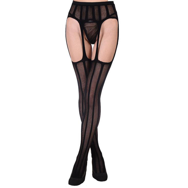 Leggs Vertical Stripe Fine Net Suspender Tights - Leggsbeautiful